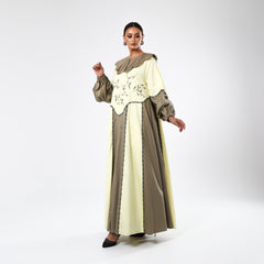 دراعه قطن مشغولة يدوياً بالريسم والخرز - tahaniboutique