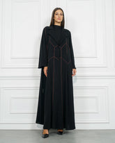 عباية دبل كلوش بقصات وبريم دبل - قماش شبيه بندى لشركة تهاني بوتيك - tahaniboutique