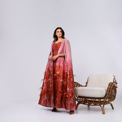 A handcrafted piece of art made of woven fabric, threads, sequins, Japanese beads and soft feathers.