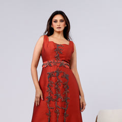 A handcrafted piece of art made of woven fabric, threads, sequins, Japanese beads and soft feathers.