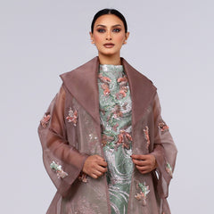 A handcrafted piece of art made of Japanese jacquard, threads, sequins, and beads, and Italian caesar.