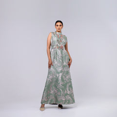 A handcrafted piece of art made of Japanese jacquard, threads, sequins, and beads, and Italian caesar.