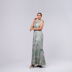 A handcrafted piece of art made of Japanese jacquard, threads, sequins, and beads, and Italian caesar.