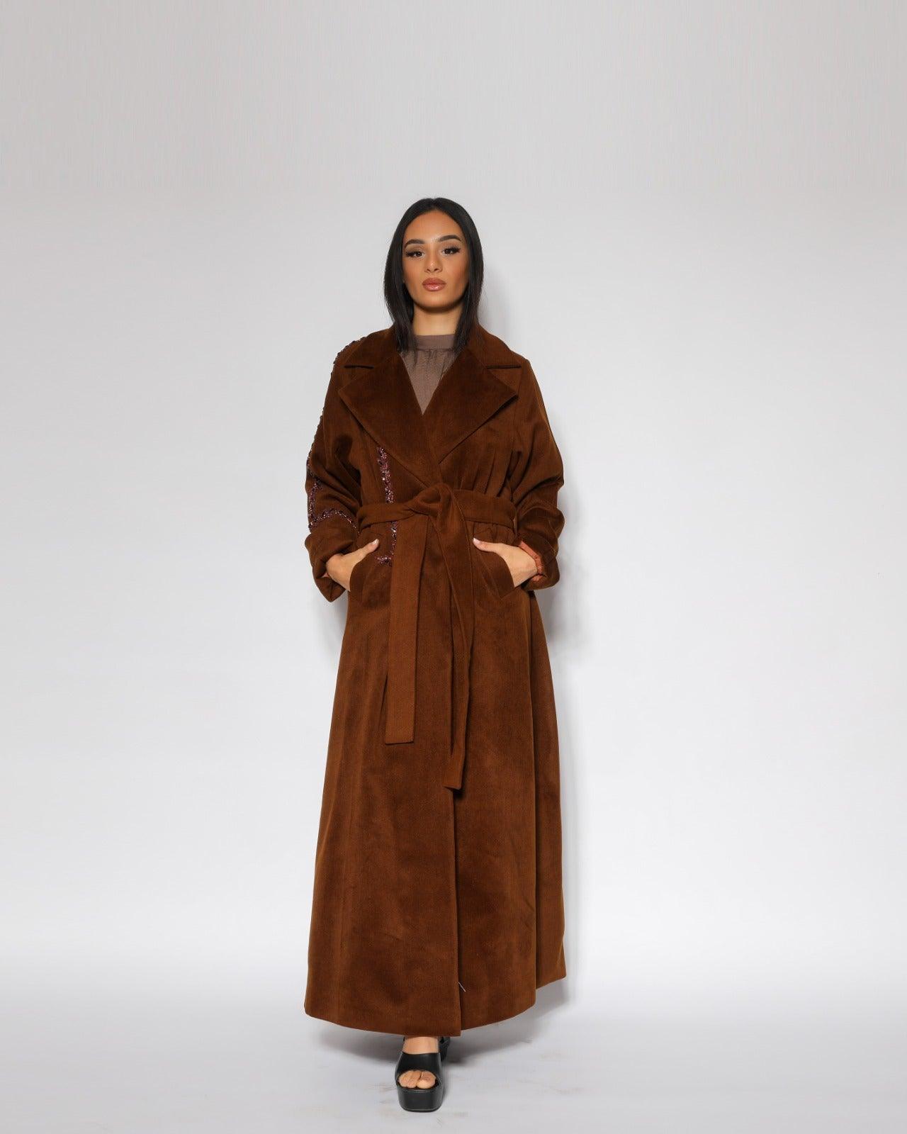 جاكيت شتوي نسائي بني جوخ فاخر - بشغل شك يدوي - tahaniboutique