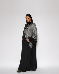 دراعة تربل كلوش - مزيج من المخمل والكريب وشال الصوف | تطريز وتشكيل يدوي - tahaniboutique