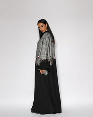 دراعة تربل كلوش - مزيج من المخمل والكريب وشال الصوف | تطريز وتشكيل يدوي - tahaniboutique