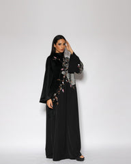 دراعة تربل كلوش - مزيج من المخمل والكريب وشال الصوف | تطريز وتشكيل يدوي - tahaniboutique