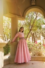 فستان سهرة شانتون فاخر - تصميم يدوي للمناسبات - tahaniboutique