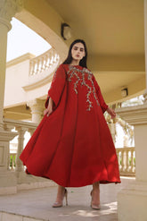 دراعة حمراء كرستال ونمنم - tahaniboutique