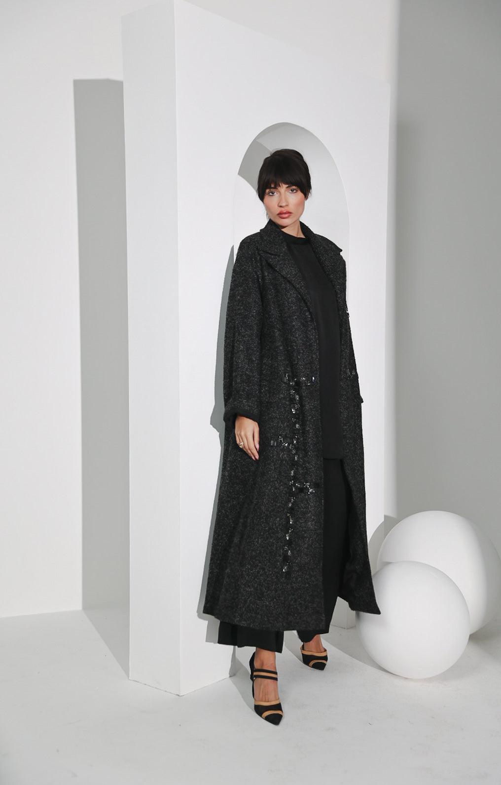 جاكيت صوف ناعم رمادي غامق - tahaniboutique