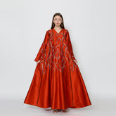 دراعة كلوش فخمة جداً بقصات وبريم - مشغولة يدوياً بالكامل | شانتون لكل الفصول - tahaniboutique