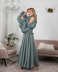 طقم نسائي مع حزام شك - أطقم كريب كرستال مرصعة بالأحجار - tahaniboutique