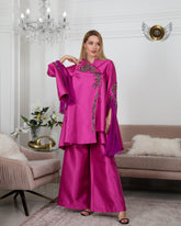 طقم نسائي فخم مع بنطلون - أطقم جاكار كرستال يدوية - tahaniboutique