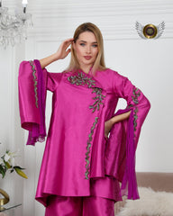 طقم نسائي فخم مع بنطلون - أطقم جاكار كرستال يدوية - tahaniboutique
