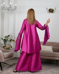 طقم نسائي فخم مع بنطلون - أطقم جاكار كرستال يدوية - tahaniboutique