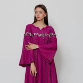 دراعة فخمة مبطنة بقبة دائرية وأكمام كلوش - مشغولة يدوياً | جاكار خفيف لجميع الفصول - tahaniboutique