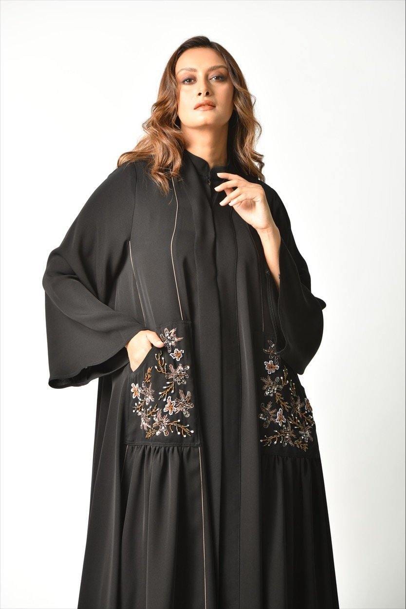 عباية تصميم عملي بجيب ملونة - tahaniboutique