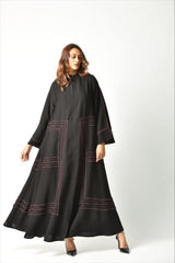 عباية سوداء مع بريم عنابي - tahaniboutique