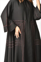 عباية سوداء مع بريم عنابي - tahaniboutique