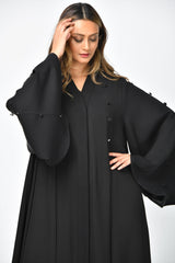 عباية سادة كريب تربل كلوش بتصميم أنيق - tahaniboutique