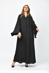 عباية سادة كريب تربل كلوش بتصميم أنيق - tahaniboutique