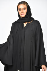 عباية سادة كريب تربل كلوش بتصميم أنيق - tahaniboutique