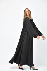 عباية دبل كلوش سادة بقصات طولية من تهاني بوتيك - tahaniboutique