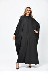 عباية سوداء سادة بقصة قطرية من تهاني بوتيك - tahaniboutique