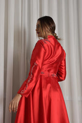 طقم نسائي فاخر من جاكار كرستال - تصميم يدوي مع حزام - tahaniboutique