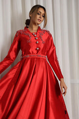 طقم نسائي فاخر من جاكار كرستال - تصميم يدوي مع حزام - tahaniboutique