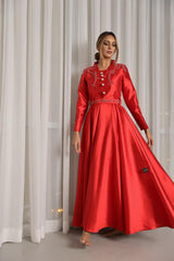 طقم نسائي فاخر من جاكار كرستال - تصميم يدوي مع حزام - tahaniboutique