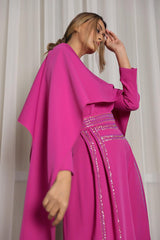 طقم نسائي جيمسوت مع شال - طقم كريب يدوي الصنع - tahaniboutique