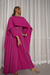 طقم نسائي جيمسوت مع شال - طقم كريب يدوي الصنع - tahaniboutique