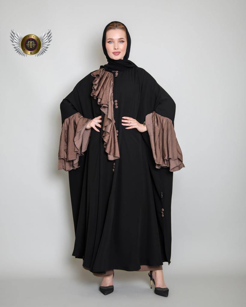 عباية سادة مع رفلز بني - tahaniboutique
