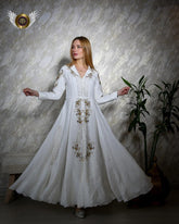 فستان سهرة فخم بقصة خصر - لينن سلك مبطن مزين باللؤلؤ - tahaniboutique