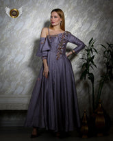 فستان سهرة فاخر من لينن بيور سيلك - تصميم يدوي - tahaniboutique