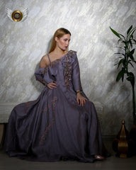 فستان سهرة فاخر من لينن بيور سيلك - تصميم يدوي - tahaniboutique