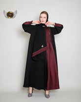 عباية ملونة أسود وخمري مع ملفع من تهاني بوتيك - tahaniboutique