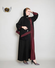 عباية ملونة أسود وخمري مع ملفع من تهاني بوتيك - tahaniboutique