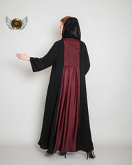 عباية ملونة أسود وخمري مع ملفع من تهاني بوتيك - tahaniboutique