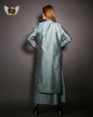 طقم نسائي فاخر من شانتون - قطعتين بتصميم يدوي - tahaniboutique