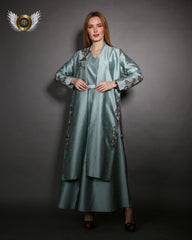 طقم نسائي فاخر من شانتون - قطعتين بتصميم يدوي - tahaniboutique