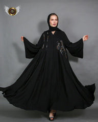 عباية سوداء بشك يدوي مميز - tahaniboutique