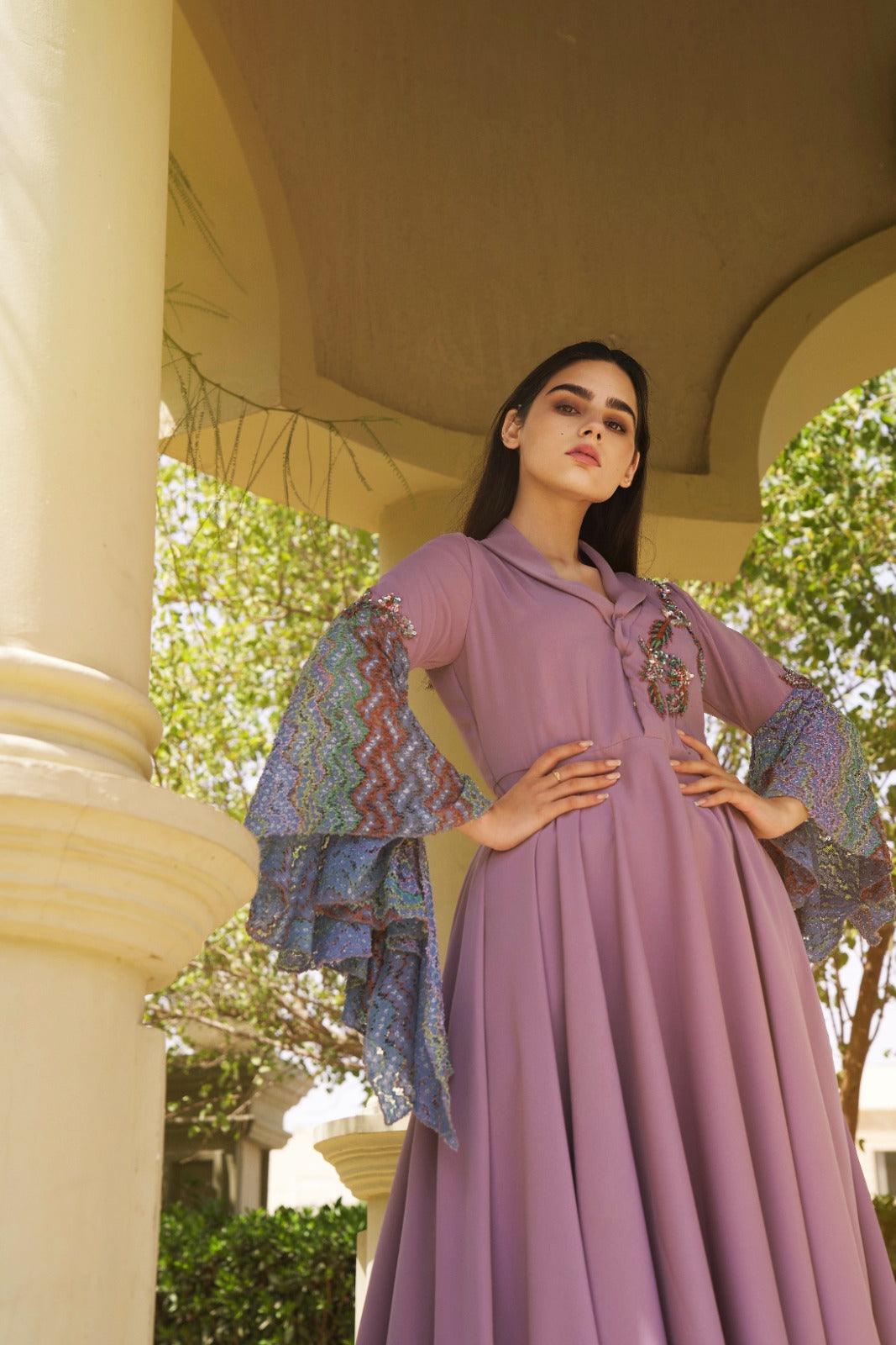 فستان سهرة فخم دانتيل على الأكمام - tahaniboutique