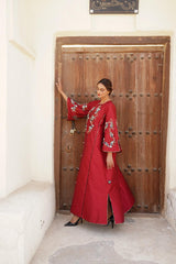 دراعة فخمة من الشانتون مع شك يدوي وبريم ترتر - tahaniboutique