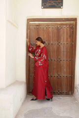 دراعة فخمة من الشانتون مع شك يدوي وبريم ترتر - tahaniboutique