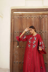 دراعة فخمة من الشانتون مع شك يدوي وبريم ترتر - tahaniboutique