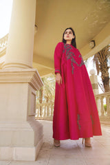 دراعة فخمة بشغل يدوي وقصات بالطول | قماش شانتون - tahaniboutique