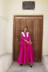 فستان سهرة راقي بجاكيت مشكوك باللؤلؤ - شانتون - tahaniboutique