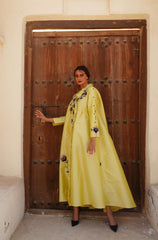 دراعة فخمة من قماش شانتون - شغل يدوي وتصميم أمامي قصير وخلفي طويل - tahaniboutique